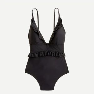 J. Crew Black Ruffle deep-V one-piece swimsuit